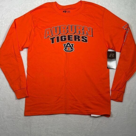 Auburn Tigers college long sleeve Russell Athletic Orange T-shirt Men Medium NWT - Picture 1 of 6